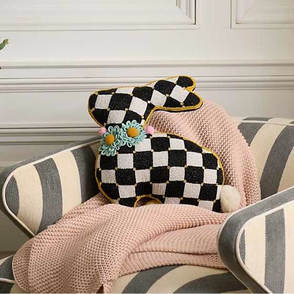 Brand New Mackenzie Childs Beaded Bunny Shaped Throw Pillow - Picture 2 of 4
